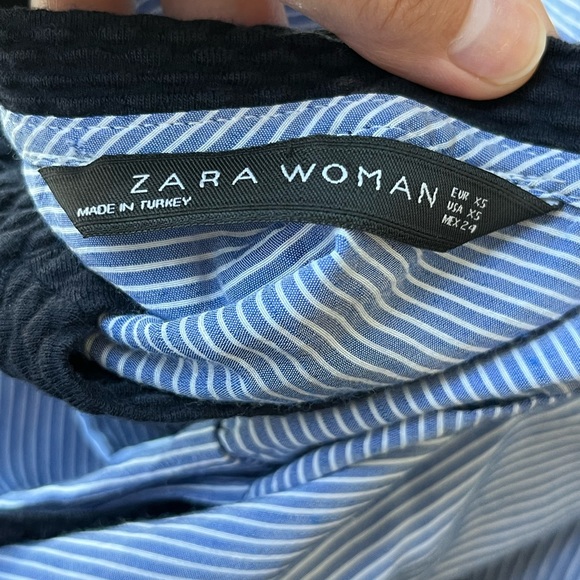 Zara Poplin Oversized 2 in 1 Collegiate Shirt Top Long Sleeve Size XS Blue - Picture 3 of 3